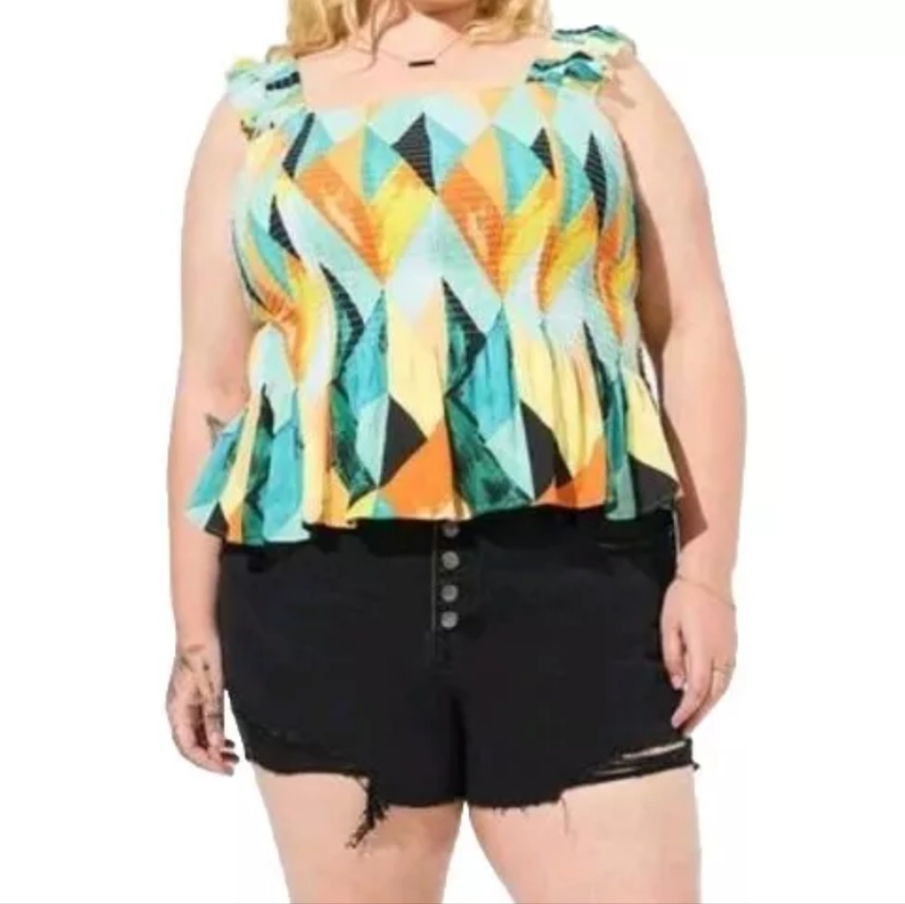 Torrid Smocked Top Woman Plus 2X Spring Peplum Washable Crinkle Gauze Tank NWT